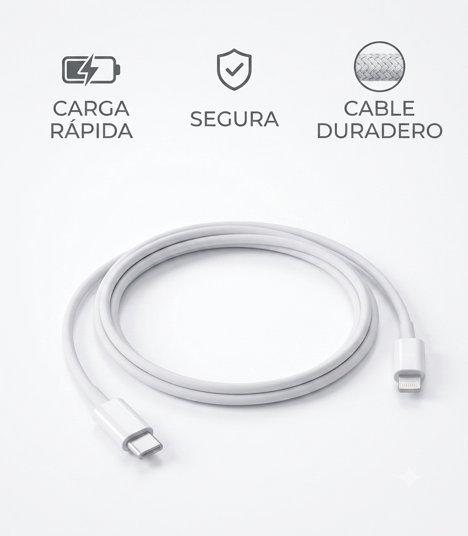 Cable USB-C a Lightning 1M — Carga Rápida 20W para iPhone